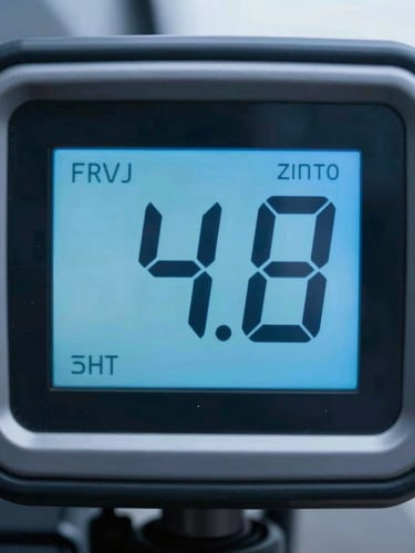Macro shot of a modern transport vehicle digital temperature display showing exactly 4.0 degrees Celsius, cool blue morning light, sharp focus