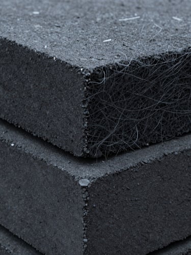 Macro shot of building materials, concrete texture and high-quality insulation fibers, industrial aesthetic, sharp focus