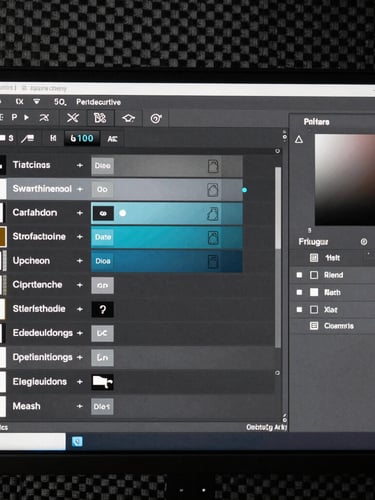 Macro close-up of a perfectly organized Photoshop layer panel showing clearly labeled smart objects and non-destructive adjustments, deep carbon background.