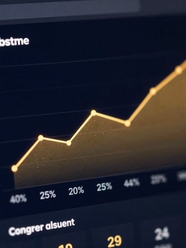 Macro close-up of a high-fidelity UI dashboard showing LLM citation metrics, glowing gold charts against a deep midnight navy background, sharp focus, editorial 35mm