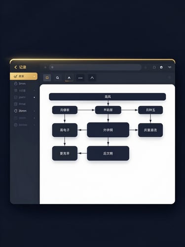 Sleek corporate photography of a high-fidelity UI dashboard displaying structured data nodes and schema connections, deep midnight navy background, warm gold accent lighting, sharp focus, editorial 35mm