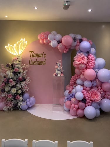 Luxury pink balloon backdrop for girls birthday party in Liverpool