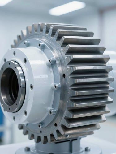 Macro-detail shot of industrial gearbox teeth, high-key technical studio lighting, crisp cool daylight, sharp focus, 35mm