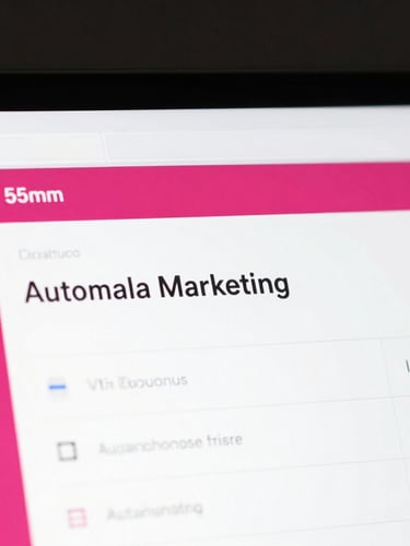 Minimalist tech photography, close-up on a tablet displaying clean automated marketing dashboards, vibrant fuchsia accents, 35mm