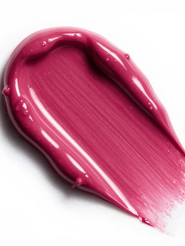 Extreme macro studio close-up of a vibrant liquid lipstick swatch smudged on a stark white surface, rich creamy texture, crisp shadows, high-key studio lighting, 85mm lens