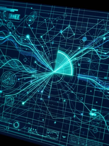 Macro close-up of a high-resolution screen displaying clean data vectors and metric grids, cool low-key studio lighting with sharp neon teal accents, 35mm