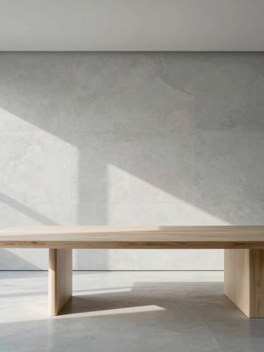 Architectural details of a minimalist limestone boardroom, soft natural light casting long shadows, clean geometric lines, 35mm lens, sharp focus.