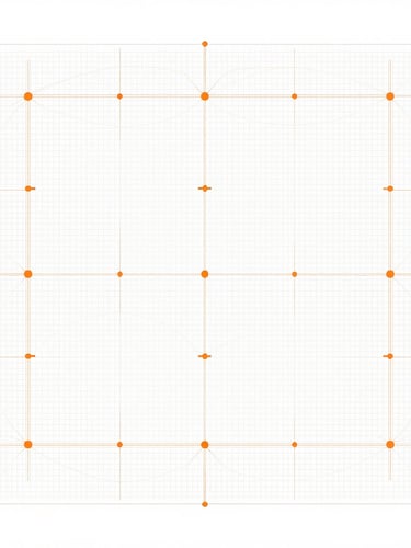 Flat-lay blueprint diagram with subtle orange connector nodes and structured architectural grid lines on a high-key white background.