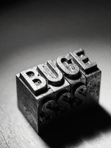 Macro crop of metal letterpress type blocks arranged on a composing stick, harsh direct light, stark high-contrast monochrome, 35mm film grain.