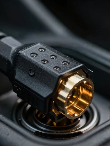 Macro shot of a black 9-pin diagnostic connector being plugged into a truck's dashboard port, harsh direct lighting, road dust visible on the plastic housing.