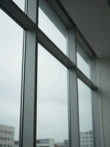 Close-up of structured architectural lines of a modern law office, soft natural window light, shallow depth of field, 35mm lens