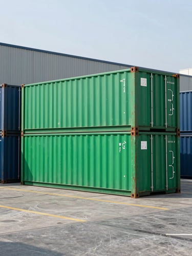 Sharp editorial photography of a modern logistics hub in Mumbai, crisp natural daylight, cool slate tones with vivid emerald accents, highly detailed, 35mm