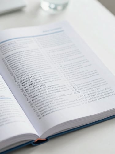 Close-up of a German medical textbook and handwritten vocabulary notes on a clean desk, bright natural overcast daylight, sharp focus, 35mm.