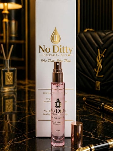 No Ditty Specialty Oils 35% Extrait de Parfum luxury feminine fragrance spray with elegant branded box packaging.