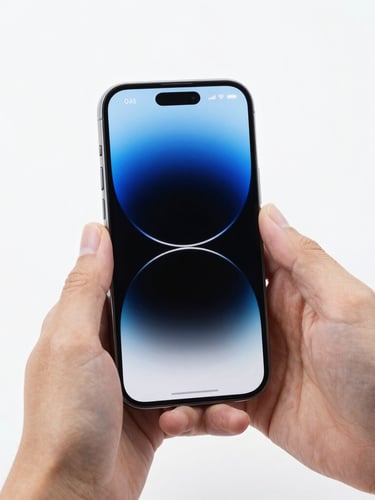 Hands holding a pristine space gray iPhone naturally, displaying active battery health metrics, bright studio lighting