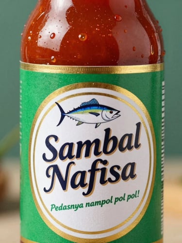 Macro close-up of a glossy die-cut sticker label applied to a glass jar of chili paste, bright morning daylight, sharp focus on texture