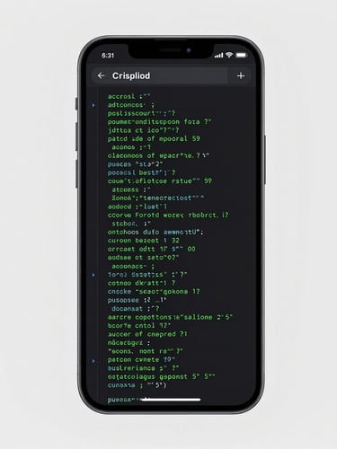 Crisp front-facing orthographic render of a modern Android smartphone displaying a clean monospaced markdown editor interface with green syntax highlighting, flat studio lighting, light gray background.