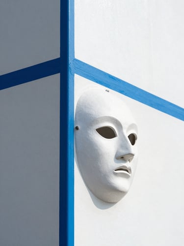 Sharp architectural close-up of a perfectly masked industrial wall edge, crisp blue paint line against white concrete, bright clean daylight, 35mm lens