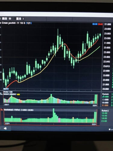 Direct front-facing orthographic view of a dark terminal interface displaying a clean candlestick chart with mathematical overlays, surgical green highlights, and crisp monospaced data points.