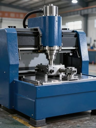 Heavy CNC busbar machine on factory floor, sharp industrial studio lighting, deep blue and metallic steel tones, sharp focus, 50mm