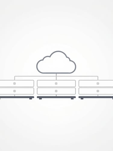 Minimalist architectural schematic of a secure cloud database structure, clean lines, high-key white background, slate accents