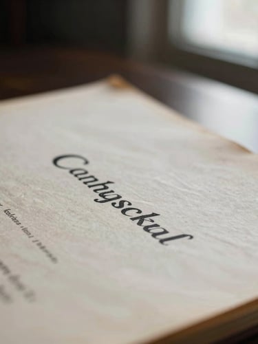 Macro photograph of a heavy parchment document with an elegant ink consular stamp, soft window light, deep navy shadows, shallow depth of field.
