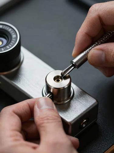 Close-up macro shot of a locksmith's hands using professional tension tools to decode a high-security lock cylinder, sharp focus, high contrast, dramatic side lighting.