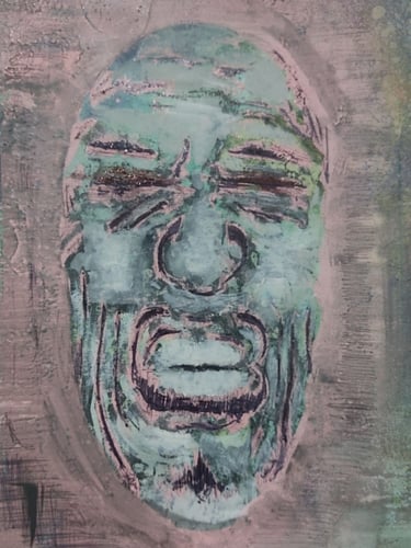 a painting of a man's face with a green background