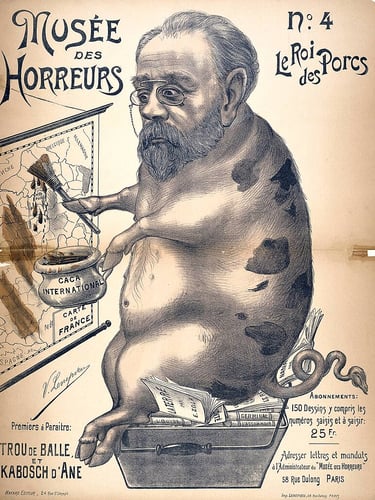 illustration satirique de Zola représenté en porc durant l'affaire Dreyfus