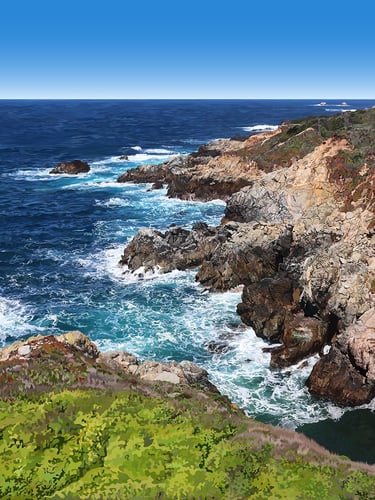 Big Sur Illustration (vector hyperrealism) - Pacific Ocean Painting