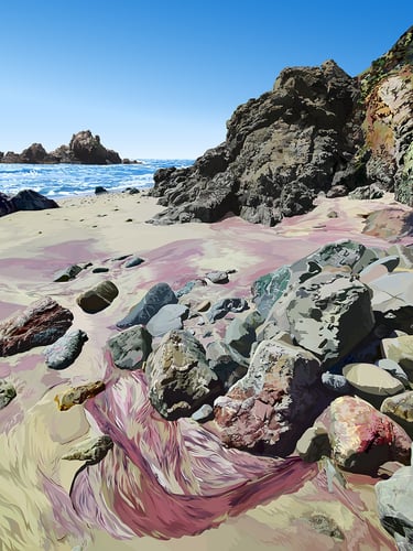 Pfeiffer Beach Painting Big Sur Illustration (vector hyperrealism)