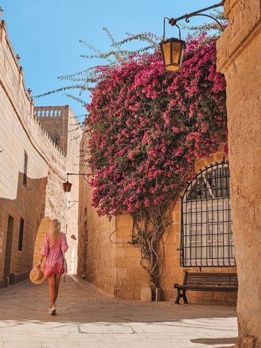 mdina street with flowers