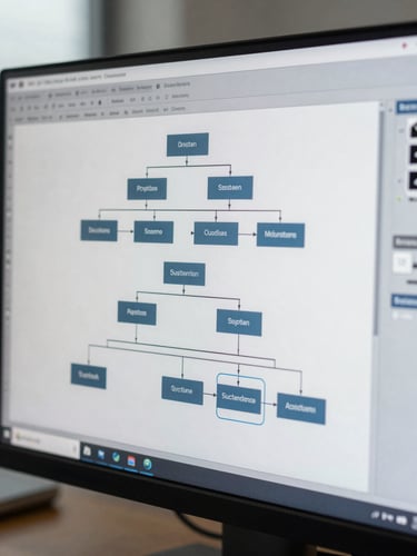 A close-up of a clean IDE interface displaying complex system architecture on a high-resolution monitor, cool-toned daylight, 35mm