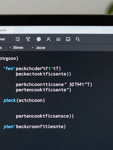 Macro shot of a clean IDE interface showing structured backend code, cool daylight with subtle blue screen glow, sharp focus, 35mm