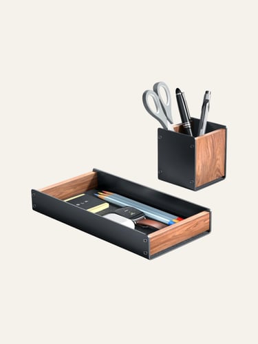 UPERGO Walnut Desk Tray with Pen Holder Set 