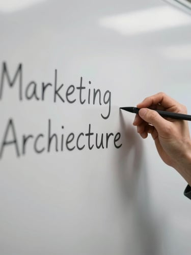 Moody editorial photography, overcast natural daylight, a close-up of hands drawing a clean marketing architecture on a physical whiteboard, sharp focus, 35mm