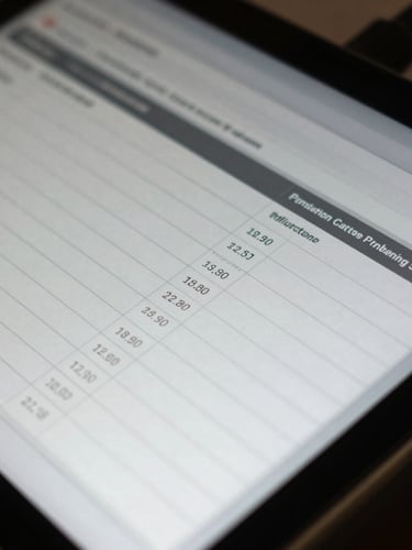 A tight macro crop of a performance marketing terminal showing real unblurred cohort analysis tables, sharp focus on numbers, high-contrast dark interface, bright daylight reflection.