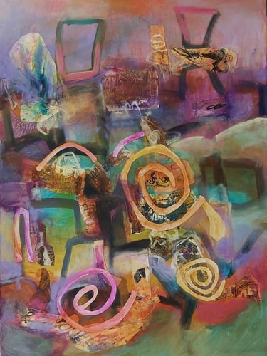 C-ONNECTIONS THROUGH WINDOWS, acrylic painting by Paulette Melanson