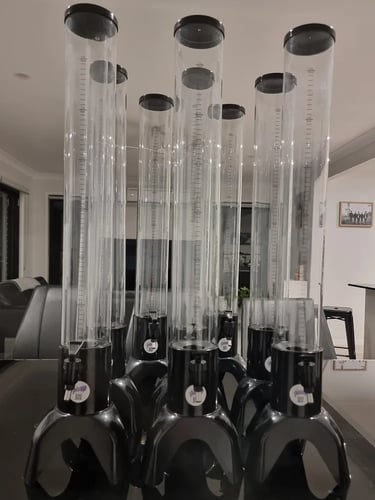 Glow drink towers with LED lights, accessory to the glow bar, available for hire in Brisbane.