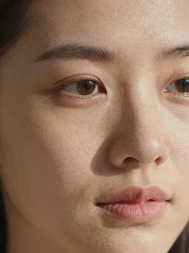 Macro close-up portrait of healthy, radiant skin texture in soft, natural daylight, unretouched and authentic, highlighting natural skin health.