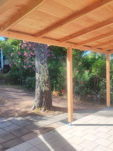Auvent volige et raccords en pin Douglas légère sans diagonale avec poteau de soutien