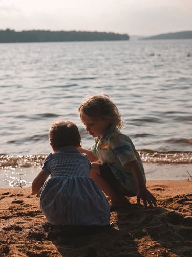 children playing, beach, sand, water