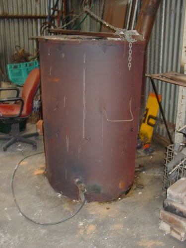 A kiln packed with the moulds