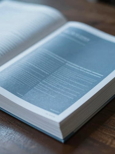 Editorial close-up of peer-reviewed scientific journals stacked on a dark wooden desk, soft natural daylight, cool blue tones, shallow depth of field, 35mm