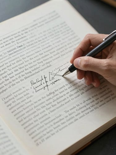Close overhead shot of a manuscript page covered in precise handwritten annotations, a researcher's hand holding a fine-tipped pen mid-correction, cool north-facing daylight illuminating the text legibly, reference journal visible at the edge of the frame