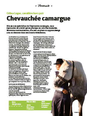 Article sur Céline Legaz, spécialiste de l'équitation camargue