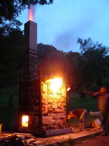 Woodfire kiln at sunset in Connecticut