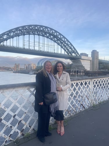 Helen Spooner and her sister in Newcastle attending The Piano final concert on Channel 4