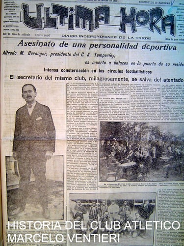 Primera página del periódico "Ultima Hora" 30 de marzo de 1932 con el asesinato de Alfredo Beranger