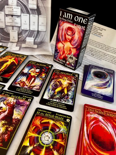 Divination Psychic tarot card readings with the I Am One tarot deck 78 Tarot Cards Text Spiral Map